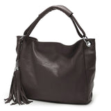 Soft Leather Tote with Decorative Tassel