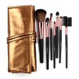 Portable High Quality 7 Makeup Brush Set Kit in Sleek Golden Roll