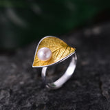 Natural Pearl Leaf Ring Handmade in 925 Sterling Silver