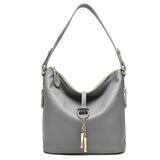 Stylish Leather Bucket Shoulder Handbag with Zipper and Decorative Metal Closure
