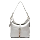Stylish Leather Bucket Shoulder Handbag with Zipper and Decorative Metal Closure