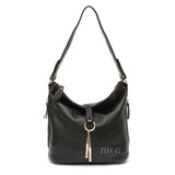 Stylish Leather Bucket Shoulder Handbag with Zipper and Decorative Metal Closure