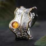 Natural Tourmaline  Adjustable Leaf Ring Handmade in 925 Sterling Silver