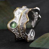 Natural Tourmaline  Adjustable Leaf Ring Handmade in 925 Sterling Silver