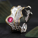 Natural Tourmaline  Adjustable Leaf Ring Handmade in 925 Sterling Silver