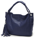 Soft Leather Tote with Decorative Tassel