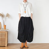 Comfortable, Elastic-Waist,  Asymmetric Linen Pants with Pockets