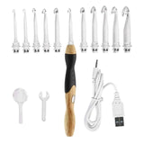 Ergonomic Wood and Silicone Handled Rechargeable LED Light Up Crochet Hook 11 in 1 Set in Sizes B-L (2.5-8 mm)