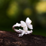 Butterfly on a Branch Handmade 925 Sterling Silver Fine Jewelry Ring in Pink or White Shell